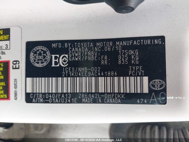 Продаж на аукціоні авто 2010 Toyota Matrix, vin: 2T1KU4EE9AC441884, номер лоту: 12612108