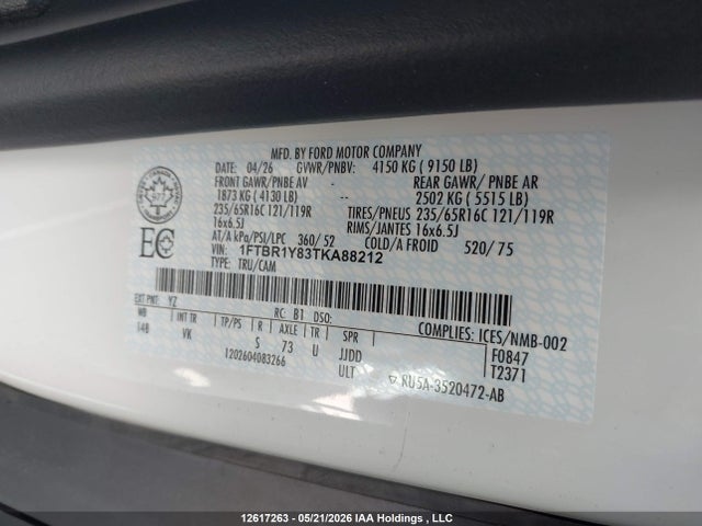 Aukcja sprzedaży 2026 Ford Transit T-250, vin: 1FTBR1Y83TKA88212, numer aukcji: 12617263