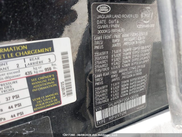 SALWR2KF2GA100725 Land Rover Range Rover Sport Diesel Td6 Hse