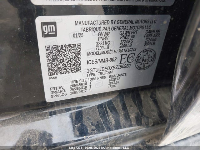 12617274 :رقم المزاد ، 1GTUUDEDXSZ190980 vin ، 2025 Gmc Sierra K1500 Slt مزاد بيع
