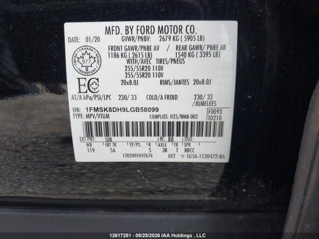 Продажа на аукционе авто 2020 Ford Explorer Xlt, vin: 1FMSK8DH9LGB58099, номер лота: 12617281