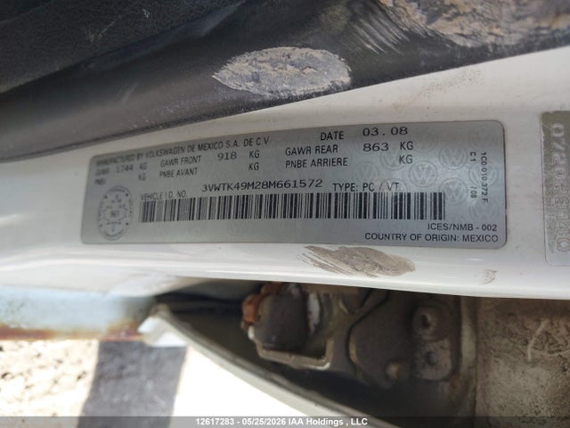 Auction sale of the 2008 Volkswagen City Jetta 2.0l, vin: 3VWTK49M28M661572, lot number: 12617283