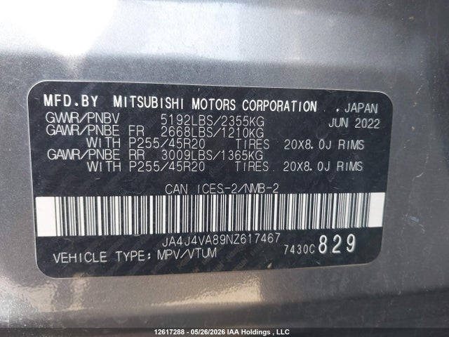 Продажа на аукционе авто 2022 Mitsubishi Outlander Gt/gt Premium, vin: JA4J4VA89NZ617467, номер лота: 12617288