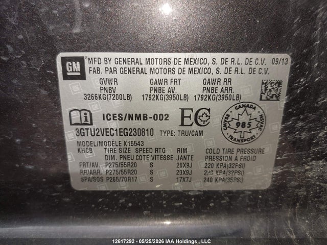 Продаж на аукціоні авто 2014 Gmc Sierra K1500 Slt, vin: 3GTU2VEC1EG230810, номер лоту: 12617292