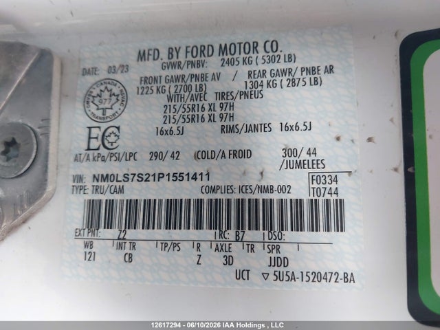 12617294 :رقم المزاد ، NM0LS7S21P1551411 vin ، 2023 Ford Transit Connect Xl مزاد بيع