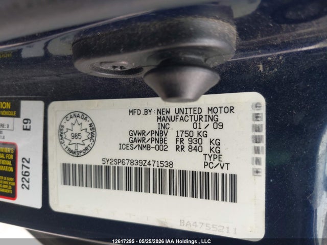 Продажа на аукционе авто 2009 Pontiac Vibe, vin: 5Y2SP67839Z471538, номер лота: 12617295