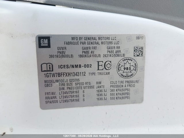 1GTW7BFFXH1343112 GMC Savana 2500 Work Van