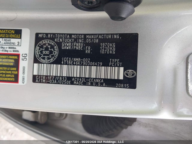12617301 :رقم المزاد ، 4T1BE46K79U306429 vin ، 2009 Toyota Camry مزاد بيع
