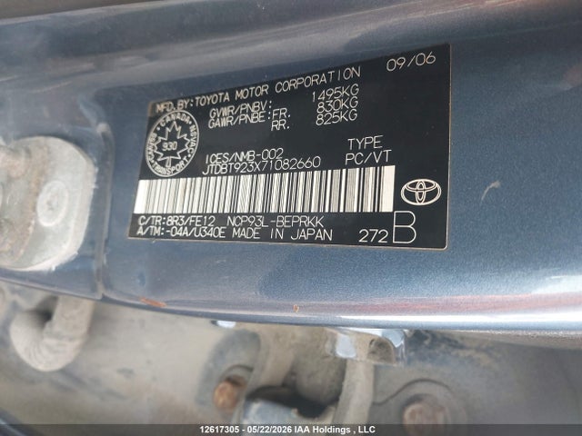 Aukcja sprzedaży 2007 Toyota Yaris, vin: JTDBT923X71082660, numer aukcji: 12617305