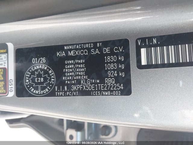 Aukcja sprzedaży 2026 Kia K4 Ex/ex Premium/ex+, vin: 3KPFX5DE1TE272254, numer aukcji: 12617315