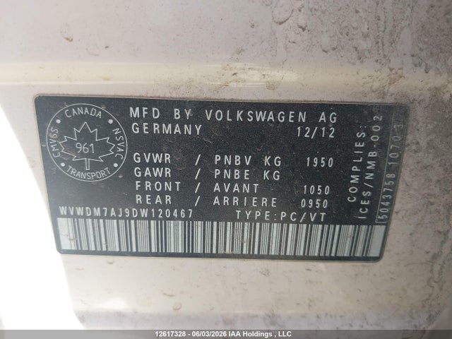 Aukcja sprzedaży 2013 Volkswagen Golf, vin: WVWDM7AJ9DW120467, numer aukcji: 12617328