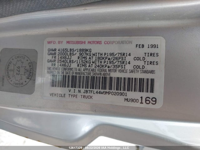 Aukcja sprzedaży 1991 Dodge Ram 50 Se, vin: JB7FL44W9MP020901, numer aukcji: 12617329