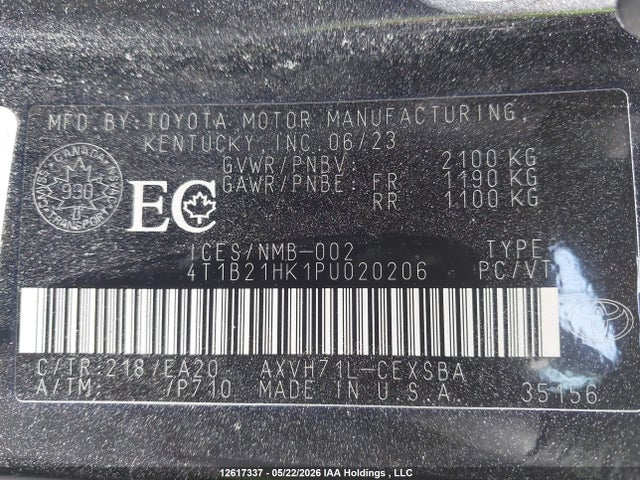 Auction sale of the 2023 Toyota Camry Xle/se, vin: 4T1B21HK1PU020206, lot number: 12617337