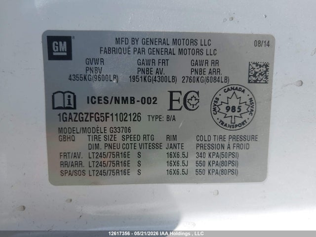 1GAZGZFG5F1102126 Chevrolet Express 3500 1ls