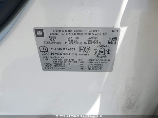 Продажа на аукционе авто 2012 Chevrolet Equinox 2lt, vin: 2GNALPEK9C1200891, номер лота: 12617370