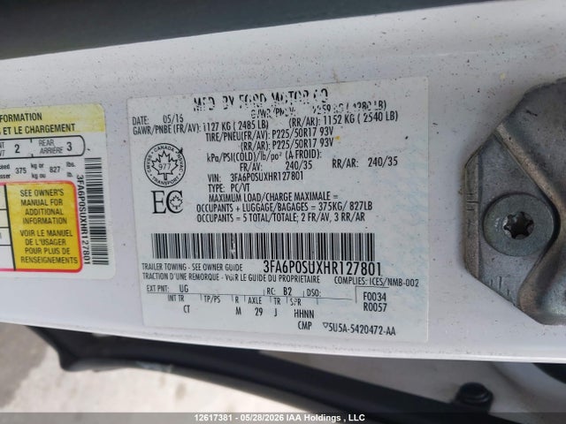 3FA6P0SUXHR127801 Ford Fusion Energi Titanium