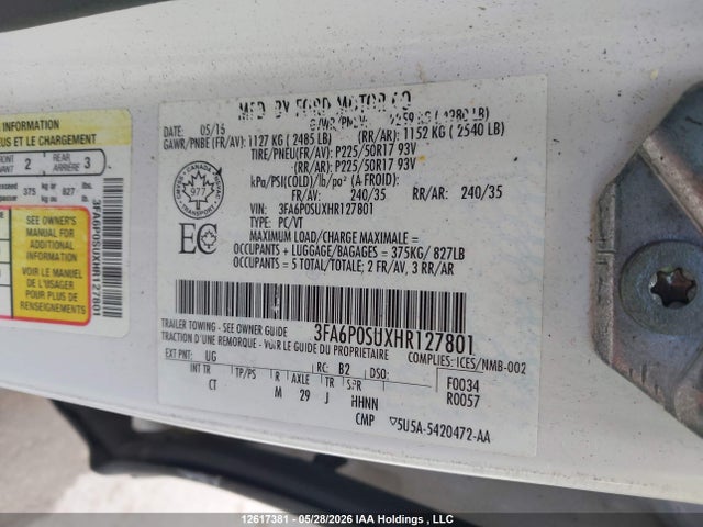 3FA6P0SUXHR127801 Ford Fusion Energi Titanium