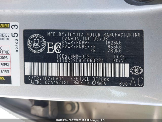 Aukcja sprzedaży 2006 Toyota Corolla Ce/le/sport, vin: 2T1BR32E96C660321, numer aukcji: 12617383