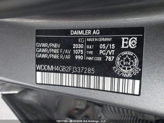 12617384 :رقم المزاد ، WDDMH4GB2FJ337285 vin ، 2015 Mercedes-benz B 250 4matic Sports Tourer مزاد بيع