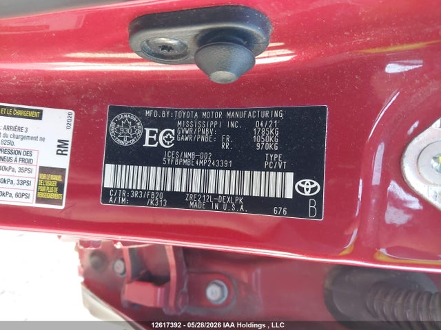5YFBPMBE4MP243391 Toyota COROLLA LE
