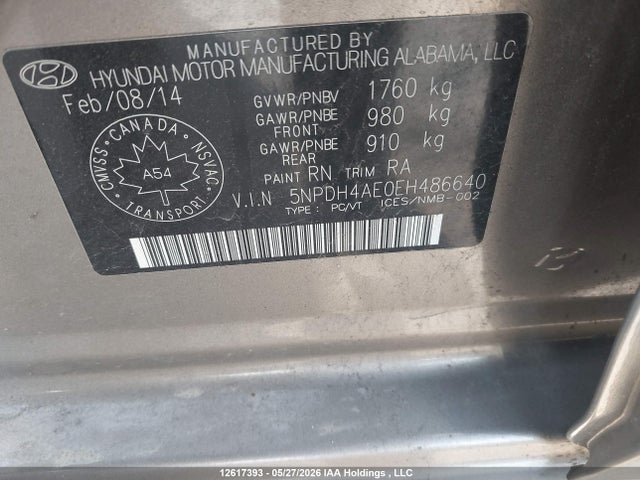 12617393 :رقم المزاد ، 5NPDH4AE0EH486640 vin ، 2014 Hyundai Elantra Gl مزاد بيع