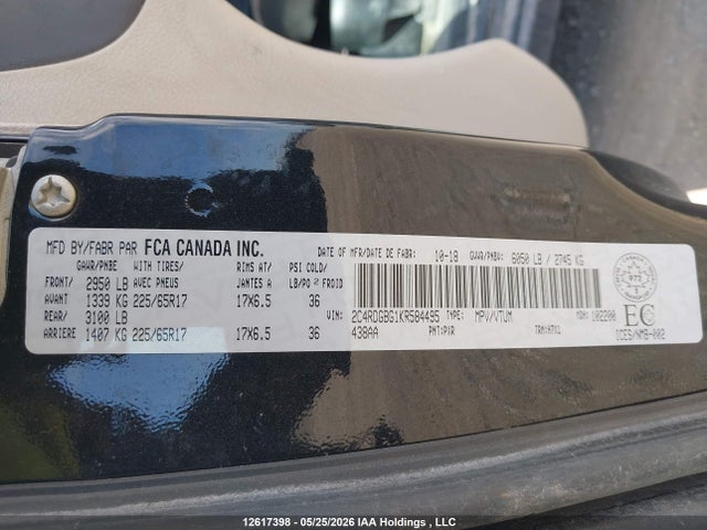 Продажа на аукционе авто 2019 Dodge Grand Caravan Cvp/sxt, vin: 2C4RDGBG1KR584495, номер лота: 12617398