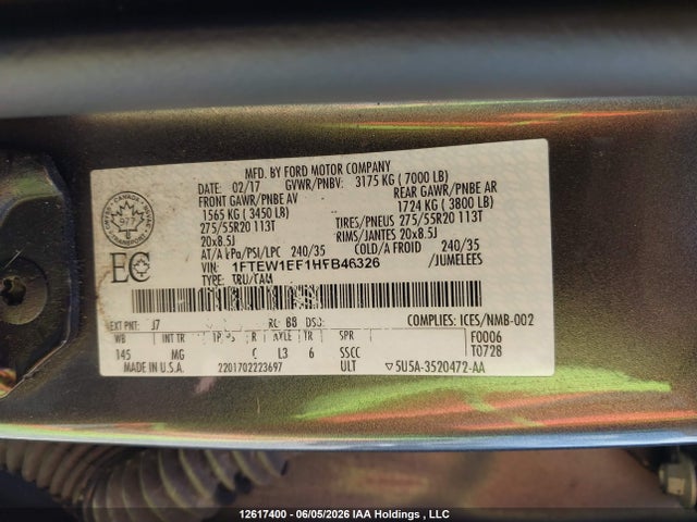 Ford F150 Supercrew 2017 1FTEW1EF1HFB46326 Image 9