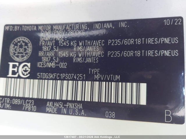 2023 Toyota Sienna Xse 7-passenger მანქანა იყიდება აუქციონზე, vin: 5TDGSKFC1PS074251, აუქციონის ნომერი: 12617407