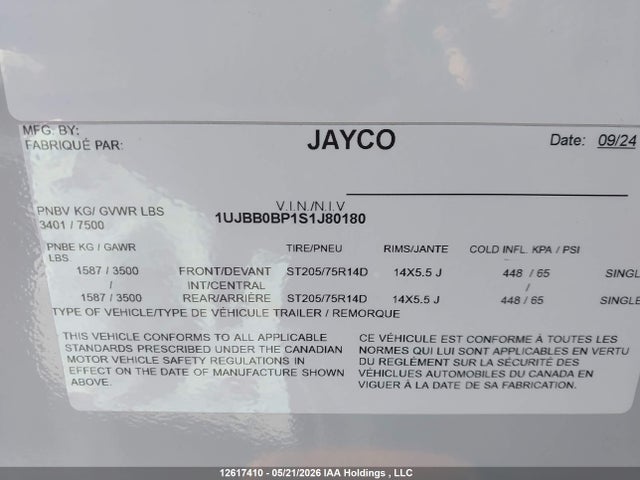 Jayco Jayco 2025 1UJBB0BP1S1J80180 Image 9