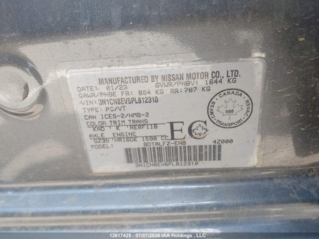 3N1CN8EV6PL812310 Nissan VERSA SV