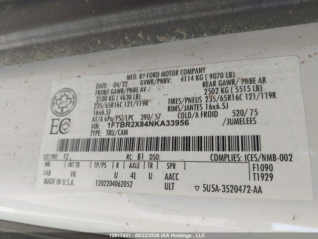 1FTBR2X84NKA33956 Ford Transit T-250