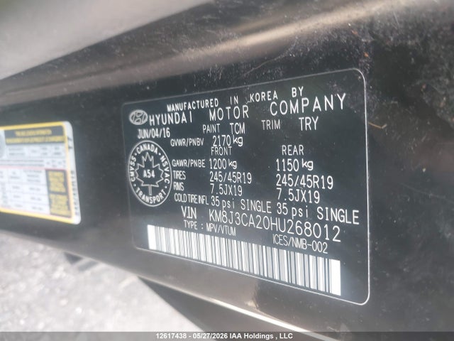 Продаж на аукціоні авто 2017 Hyundai Tucson Se, vin: KM8J3CA20HU268012, номер лоту: 12617438