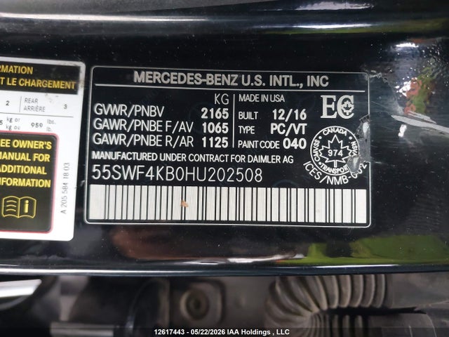2017 Mercedes-benz C 300 4matic მანქანა იყიდება აუქციონზე, vin: 55SWF4KB0HU202508, აუქციონის ნომერი: 12617443