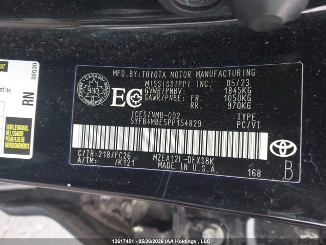 5YFB4MBE5PP154829 Toyota COROLLA SE