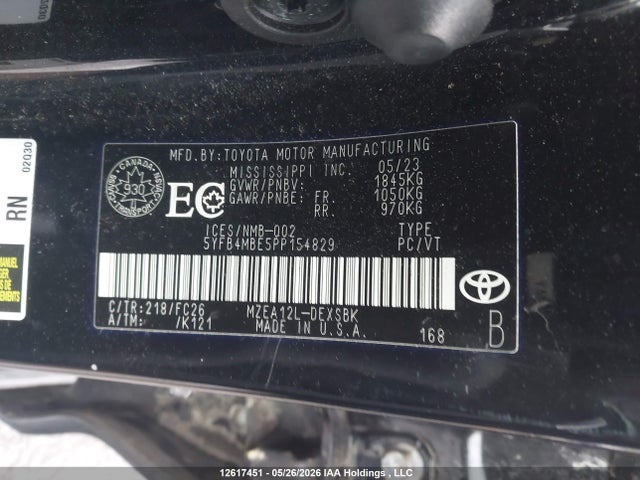 5YFB4MBE5PP154829 Toyota COROLLA SE