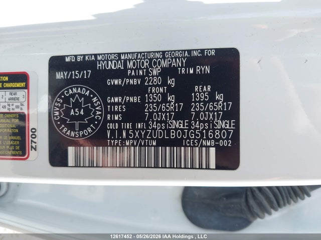 Продаж на аукціоні авто 2018 Hyundai Santa Fe Sport, vin: 5XYZUDLB0JG516807, номер лоту: 12617452