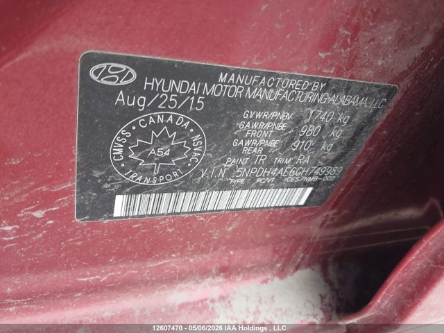Продаж на аукціоні авто 2016 Hyundai Elantra L, vin: 5NPDH4AE6GH749989, номер лоту: 12607470