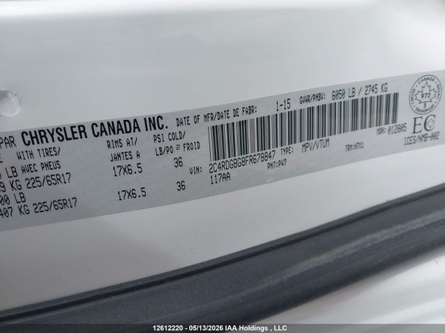 2C4RDGBG8FR678847 Dodge Grand Caravan Se/sxt