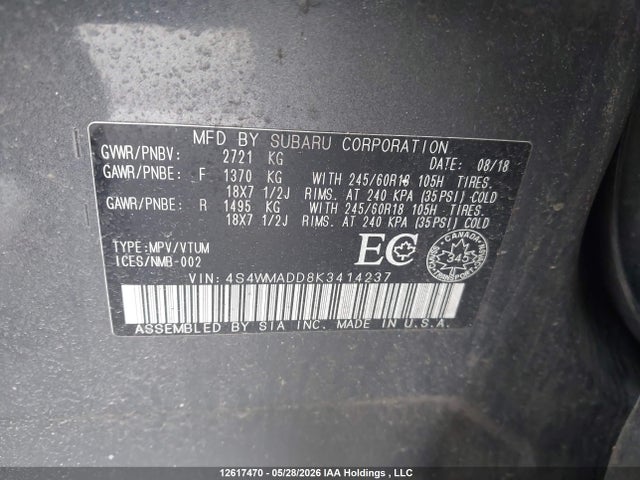 4S4WMADD8K3414237 Subaru Ascent Touring
