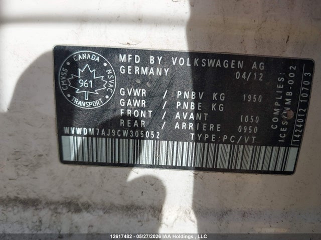 12617482 :رقم المزاد ، WVWDM7AJ9CW305052 vin ، 2012 Volkswagen Golf مزاد بيع