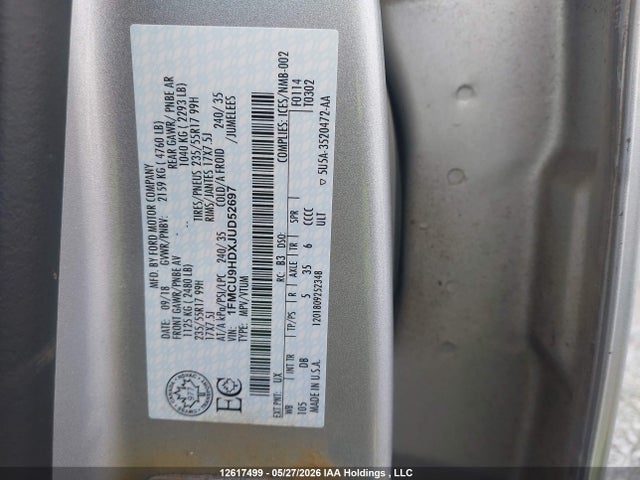 Ford ESCAPE SEL 2018 1FMCU9HDXJUD52697 Image 9