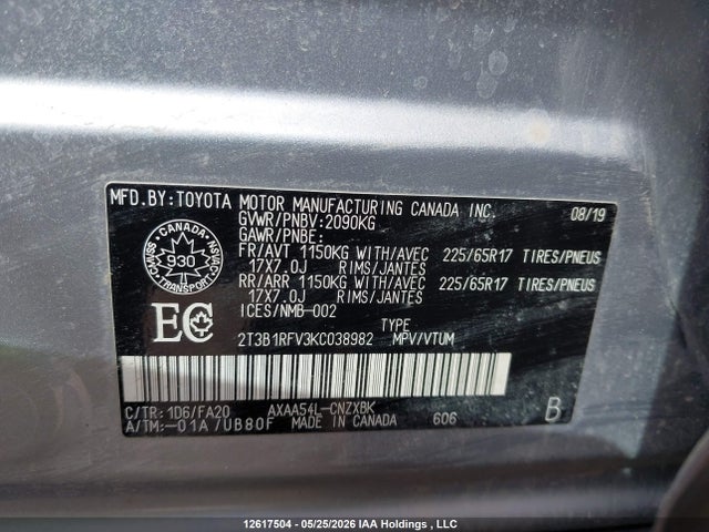 2T3B1RFV3KC038982 Toyota RAV4 LE