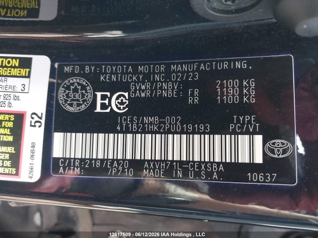 Продажа на аукционе авто 2023 Toyota Camry, vin: 4T1B21HK2PU019193, номер лота: 12617509