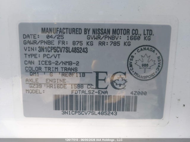 Продажа на аукционе авто 2025 Nissan Kicks, vin: 3N1CP5CV7SL485243, номер лота: 12617510
