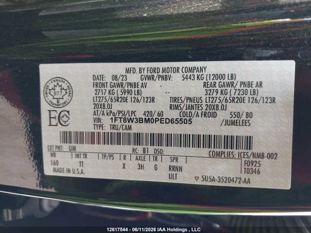 12617544 :رقم المزاد ، 1FT8W3BM0PED65505 vin ، 2023 Ford F-350 Limited مزاد بيع