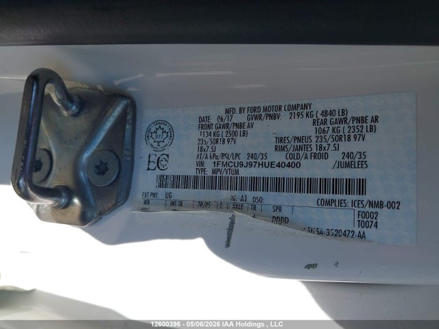 Продажа на аукционе авто 2017 Ford Escape Titanium, vin: 1FMCU9J97HUE40400, номер лота: 12600396