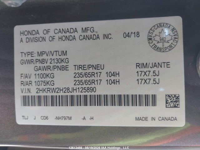 2HKRW2H28JH125890 Honda CR-V LX