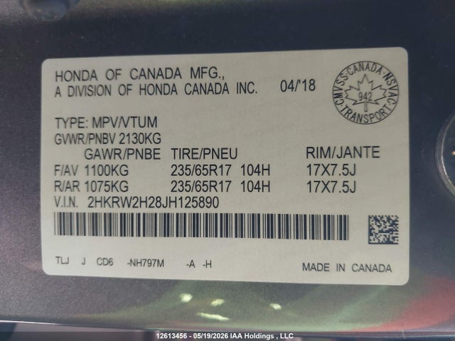 2HKRW2H28JH125890 Honda CR-V LX