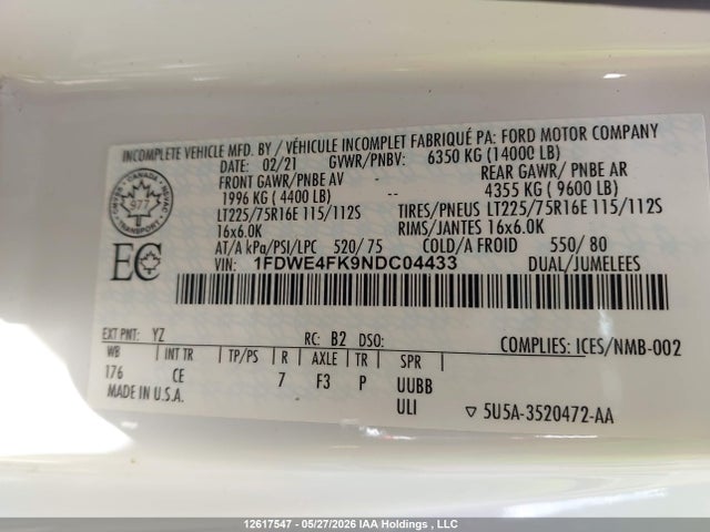 1FDWE4FK9NDC04433 Ford E-450 Cutaway