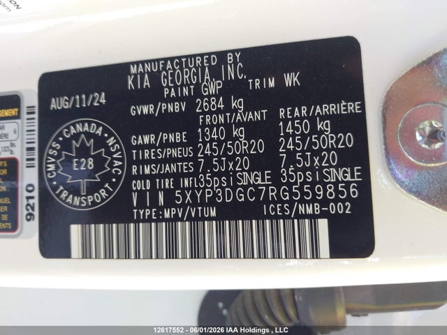 Aukcja sprzedaży 2024 Kia Telluride Ex, vin: 5XYP3DGC7RG559856, numer aukcji: 12617552